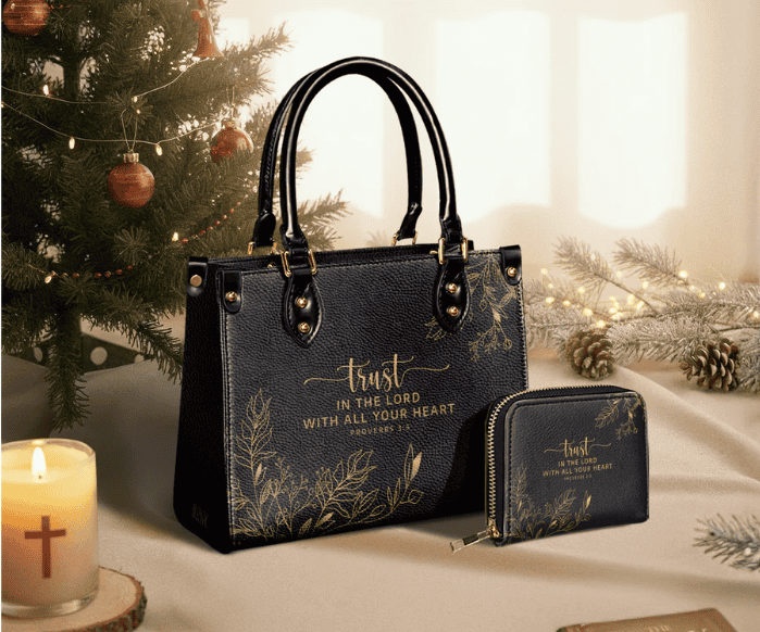 Black Handbag With Scripture
